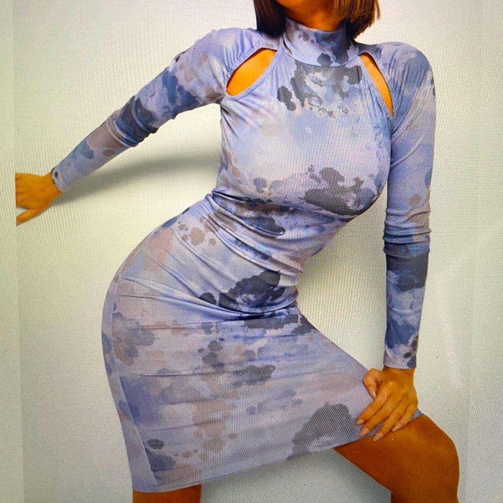 Tie Dye Print Cut Out Rib Midi Dress